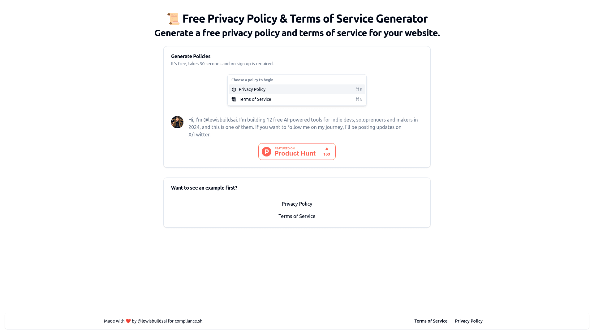 PoliciesByAI - Free Privacy Policy and Terms of Service Generator screenshot